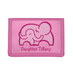 Pink elephant hug add your name purse tri-fold wallet
