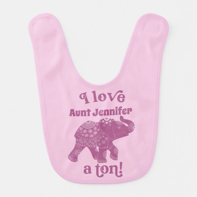 Pink Elephant I Love Name a Ton Personalized Baby Bib (Front)