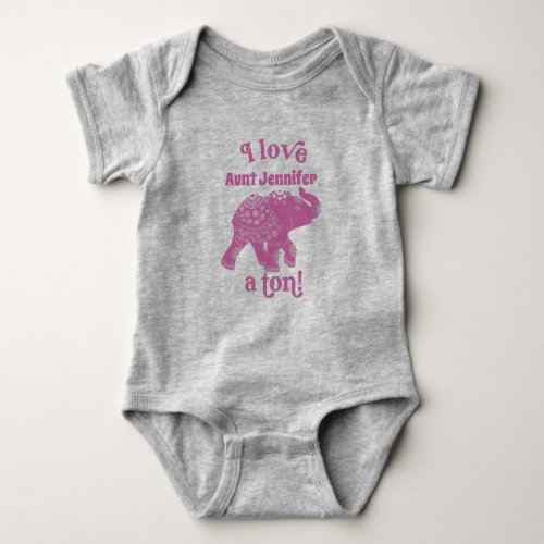 Pink Elephant I Love Name a Ton Personalized Baby Bodysuit