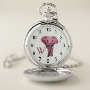 Pink Elephant Initial Pocket Watch
