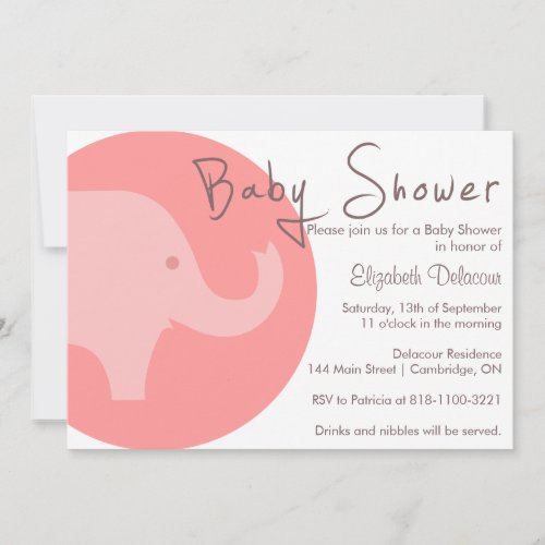 Pink Elephant It's a Girl Baby Shower Invitation