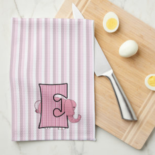 Pink Elephant Kids Monogram E Towel