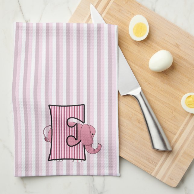 Pink Elephant Kids Monogram E Towel (Quarter Fold)