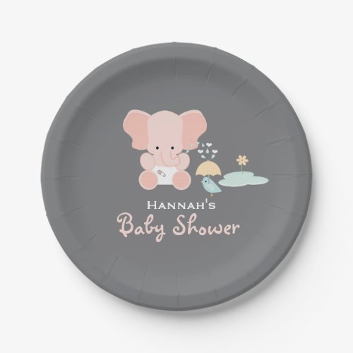 Pink Elephant Little Bird Baby Shower Paper Plates