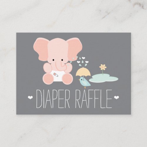Pink Elephant Little Bird Diaper Raffle Tickets Enclosure Card