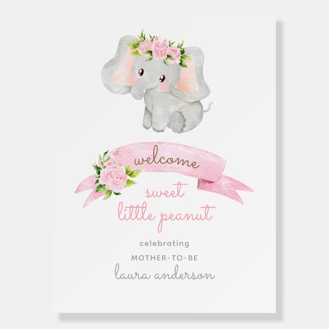 Pink Elephant Little Peanut Baby Shower Welcome Foam Board (Front)