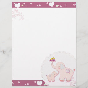 Pink Elephant Love Whimsical Scrapbook Letterhead