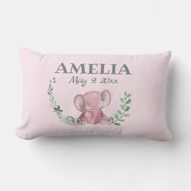 Pink Elephant Lumbar Pillow (Front)