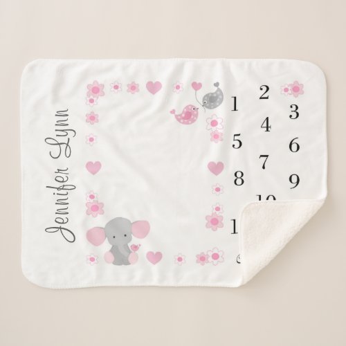 Pink Elephant Milestone Month Photo Picture Prop Sherpa Blanket