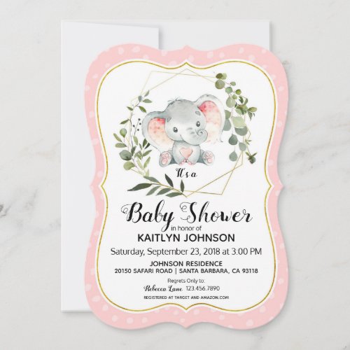 Pink Elephant Modern Baby Shower Invitation