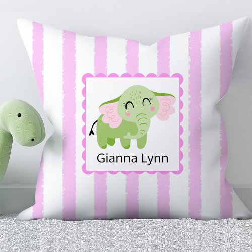 Pink Elephant Monogram Baby Girl Throw Pillow