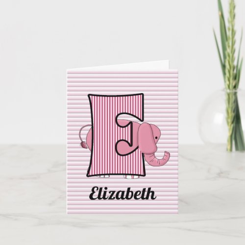 Pink Elephant Monogram E Kids Blank Note Card