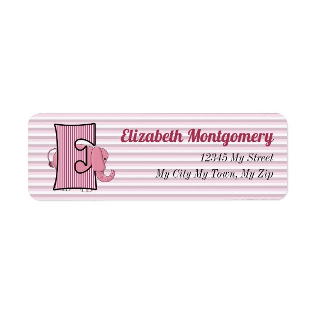 Pink Elephant Monogram Letter E Address Label (Front)
