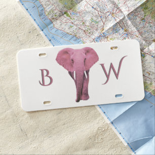 Pink Elephant Monogram License Plate