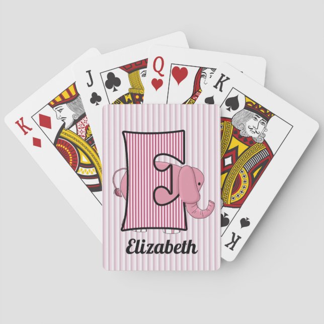 Pink Elephant Monogrammed Kid's Poker Cards (Back)