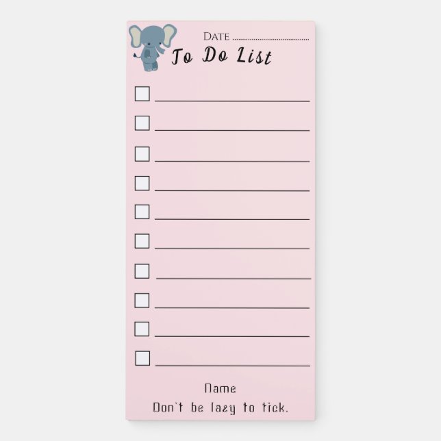 Pink Elephant Motivational To Do List Magnetic Notepad (Front)