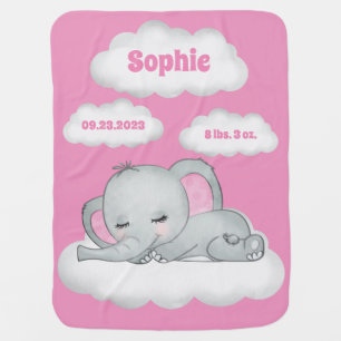 Pink Elephant Name Birth Stats Keepsake Baby Blanket