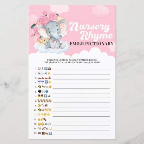 Pink Elephant Nursery Rhyme Emoji Pictionary Game