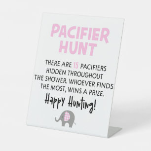 Pink Elephant Pacifier Hunt Baby Shower Game Sign