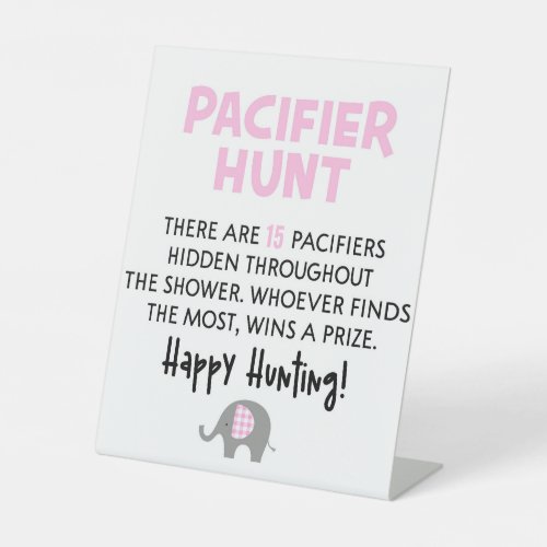 Pink Elephant Pacifier Hunt Baby Shower Game Sign