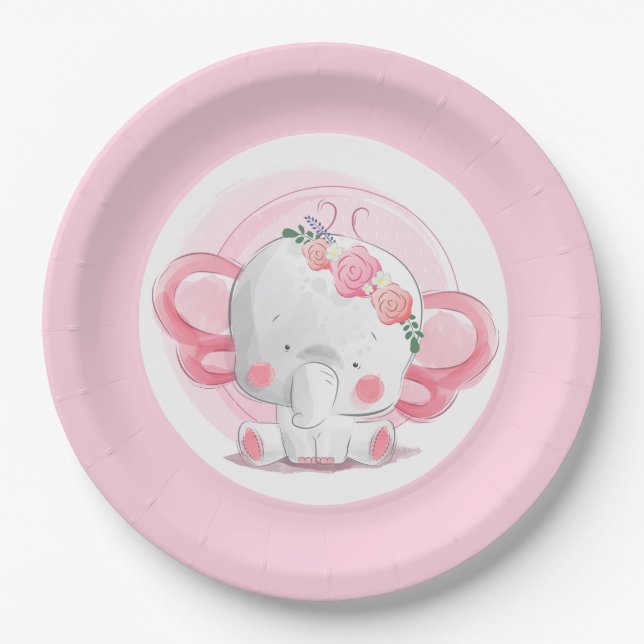 Pink Elephant Paper Plates (Front)