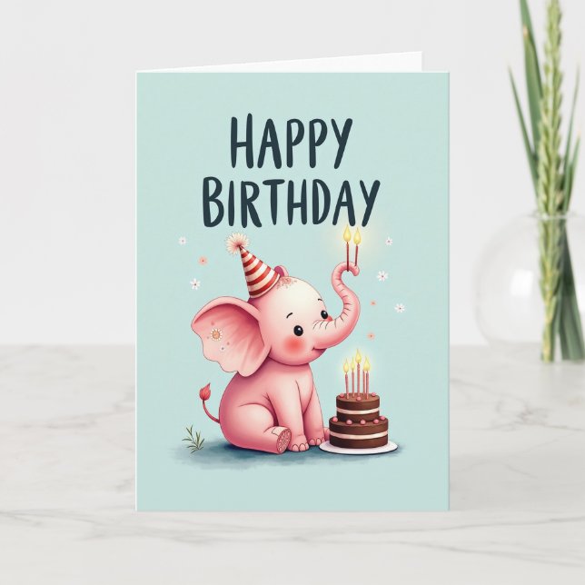 Pink Elephant Party Card (Front)