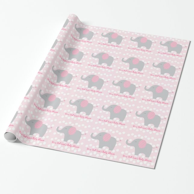 Pink Elephant Personalized Wrapping Paper (Unrolled)