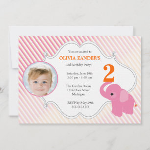 Pink Elephant Photo Birthday Invitation