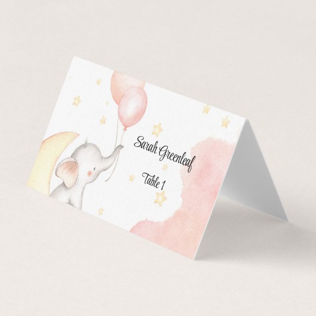 Pink Elephant Place Card (Front)