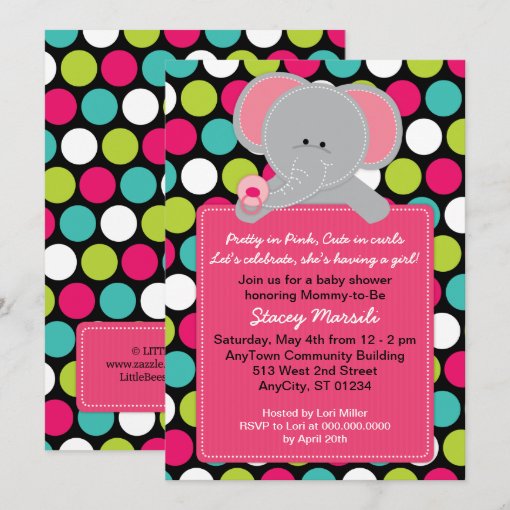 Pink Elephant Polkadot Baby Shower Invitation Zazzle
