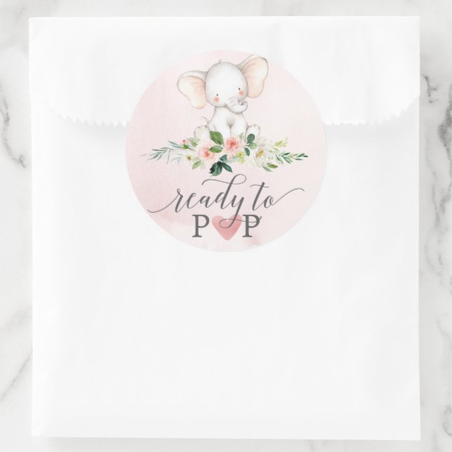 Pink Elephant Ready To Pop Baby Favor Stickers (Bag)