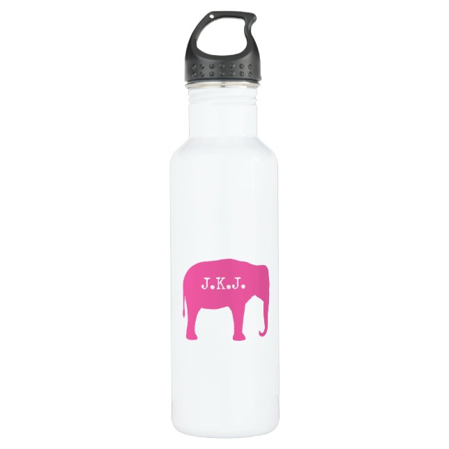 Pink Elephant Silhouette with Your Text Stainless Steel Water Bottle (Front)