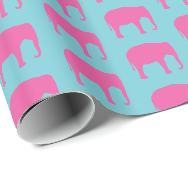 Pink Elephant Silhouettes Pattern Wrapping Paper (Roll Corner)