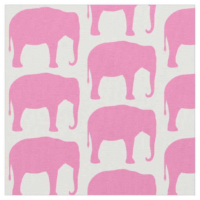 Pink Elephant Silhouettes Patterned Fabric (Close Up)