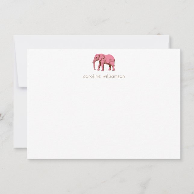 Pink Elephant Simple Personalized Stationery  Note Card (Front)