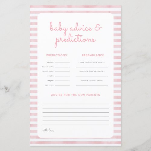 Pink Elephant Stripe Shower Prediction Advice Card