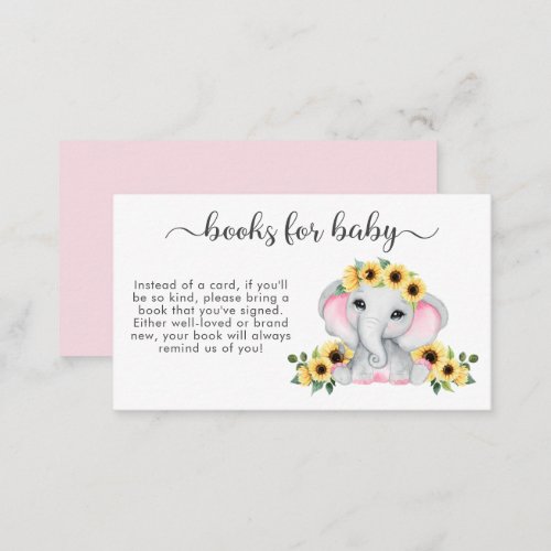 Pink Elephant Sunflowers Books For Baby Shower Enclosure Card
