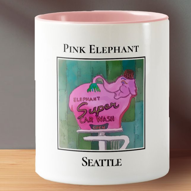 Pink Elephant, Super Car Wash sign, Seattle Two-Tone Coffee Mug (Creator Uploaded)