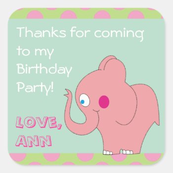 Pink Elephant Thank You Birthday Party Stickers by goodmoments at Zazzle