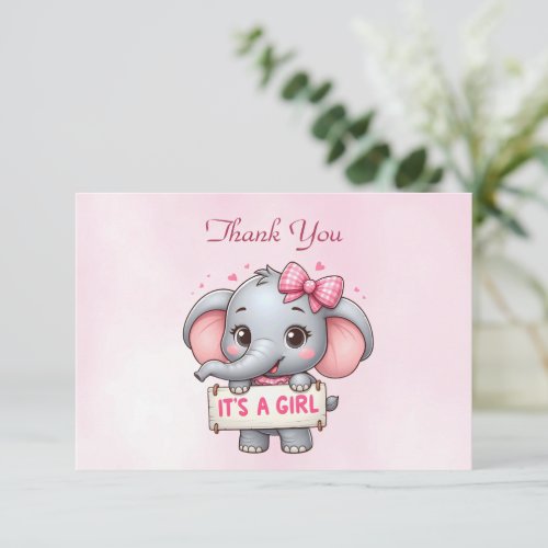 Pink Elephant Thank You Card