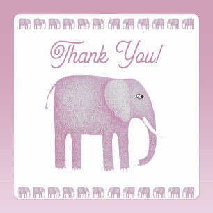 Pink Elephant Thank You Square Sticker