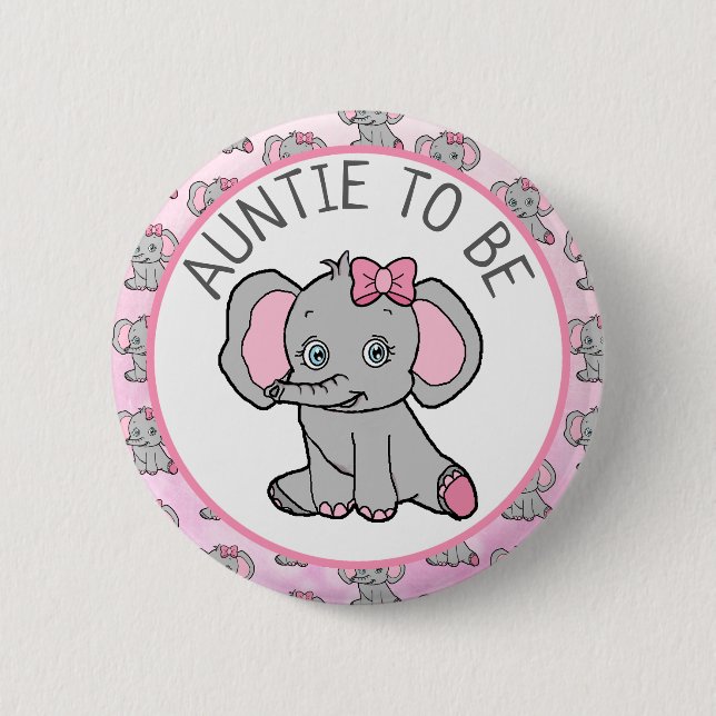 Pink Elephant Themed Aunt to Be Baby Shower Button (Front)