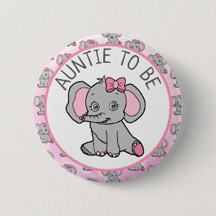 Pink Elephant Themed Aunt to Be Baby Shower Button