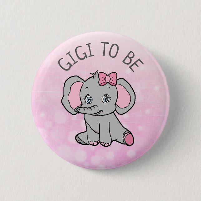 Pink Elephant Themed Gigi to Be Baby Shower Button (Front)
