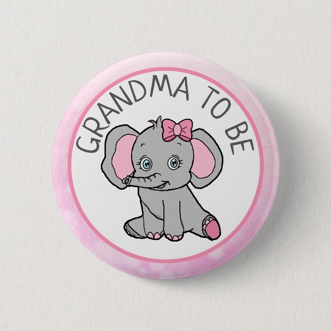 Pink Elephant Themed Grandma to Be Baby Shower Button (Front)