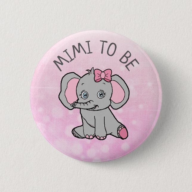 Pink Elephant Themed Mimi to Be Baby Shower Button (Front)