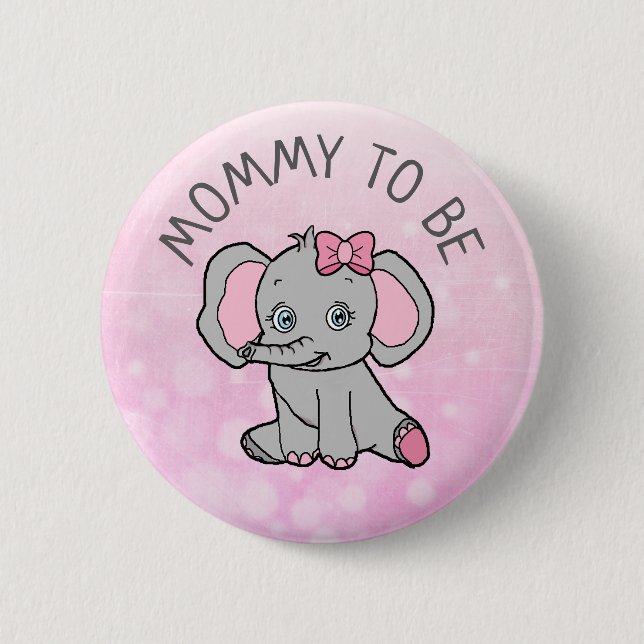 Pink Elephant Themed Mom to Be Baby Shower Button (Front)