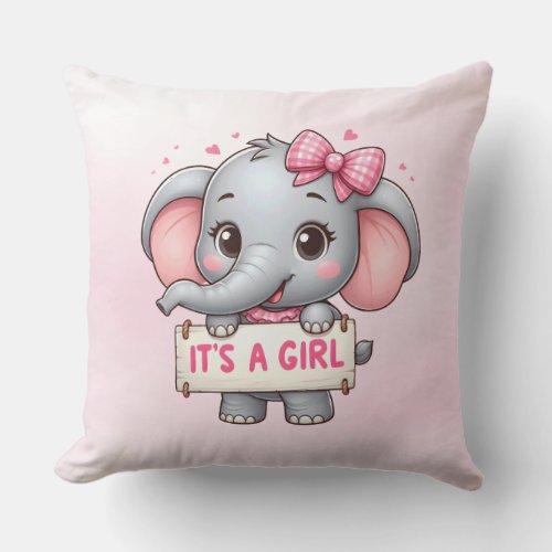 Pink Elephant Throw Pillow