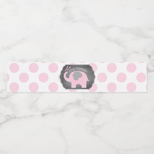 Pink Elephant Twin Girls Dot Baby Shower Water Bottle Label