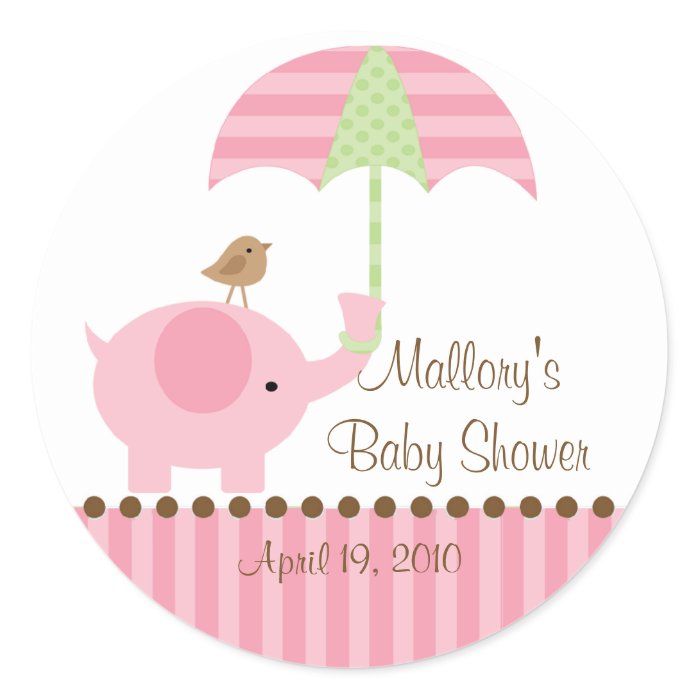 Pink Elephant Umbrella Baby Shower Sticker